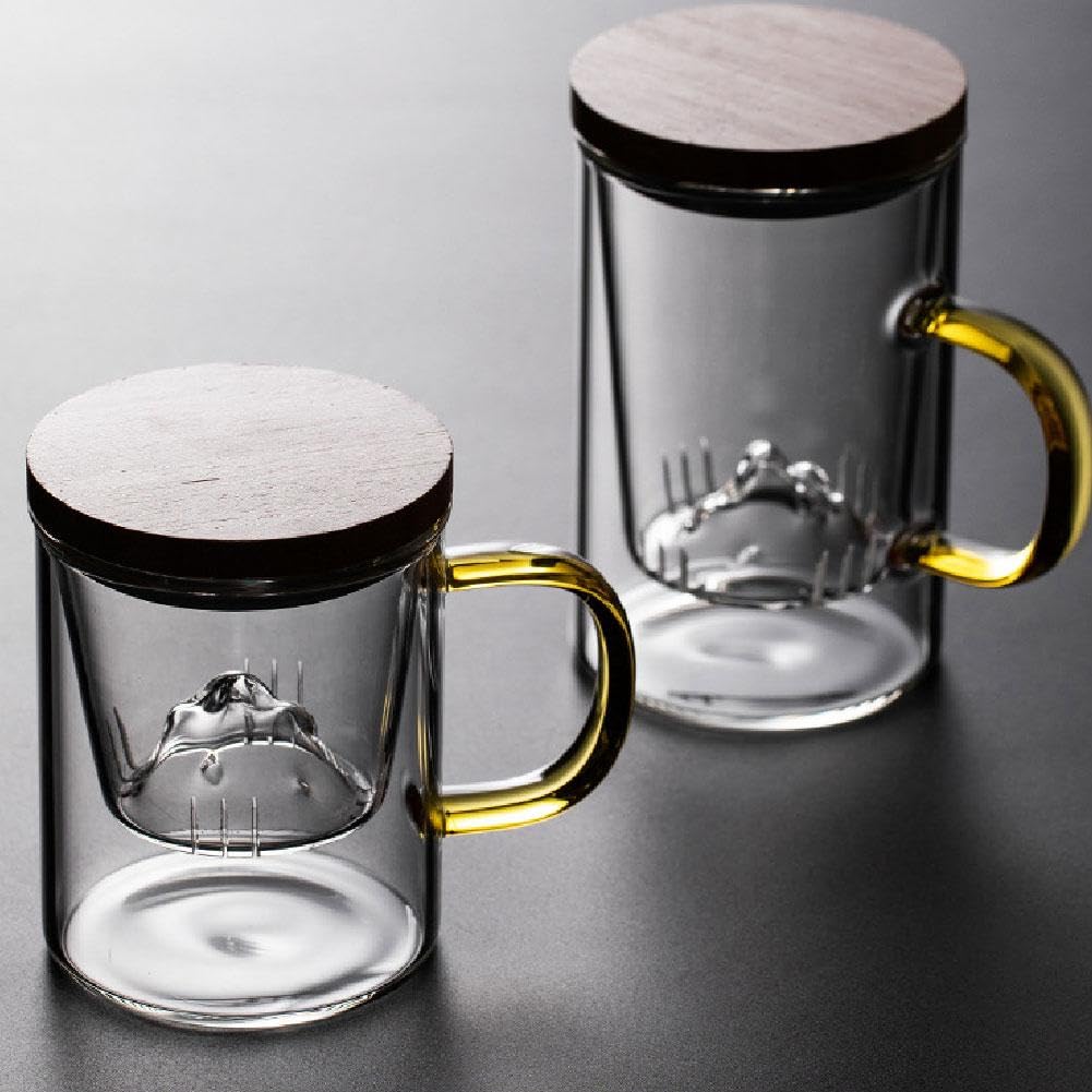 AOOTE Tazza da tè in Vetro, 500ml Tazza da tè con Filtro in Acciaio Inox e Coperchio, Tazza da Tè in Vetro Borosilicato Con Sottobicchiere in Sughero per caffè Succo Bevande Gassate Latte Yogurt