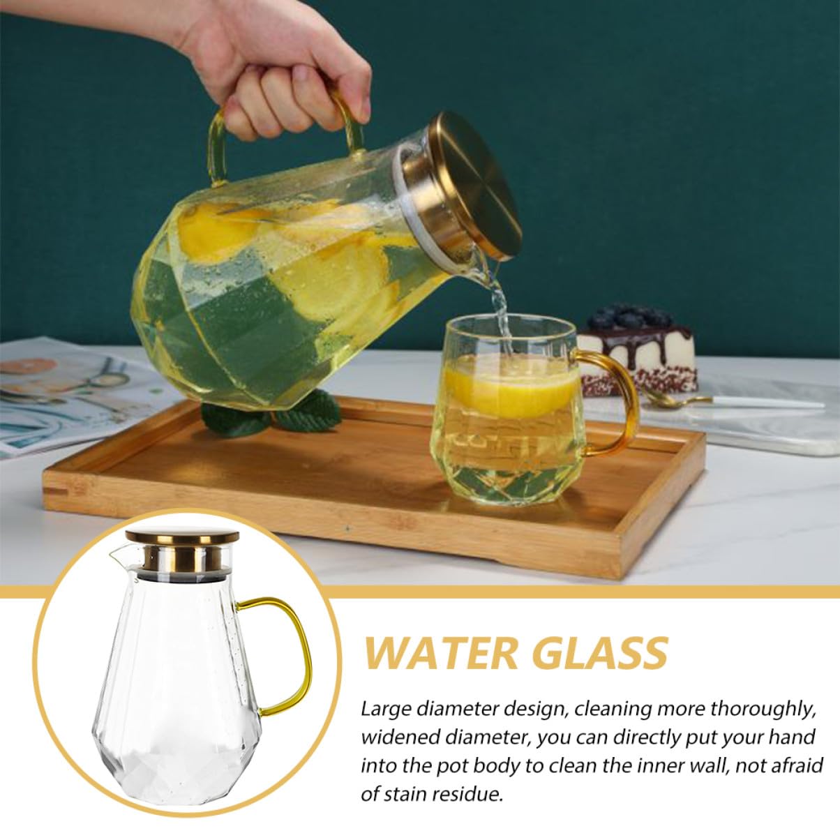 Caraffa in Vetro Borosilicato 1500ml Coperchio per Bevande Fredde | Resistente al Calore, Leggera e Portatile, per Acqua e Acqua Ghiacciata, Uso Quotidiano in Famiglia e Ospiti