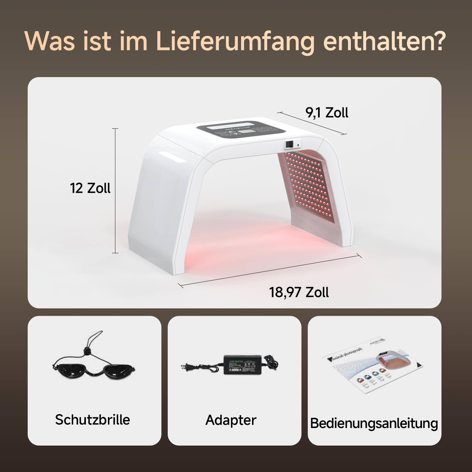 MEGELIN LED Lichttherapiegerät mit 8 Farben, U-förmige Infrarot Rotlichtlampe für Gesicht,Lichttherapie LED-Gesichtsmaske, Rücken & Körper