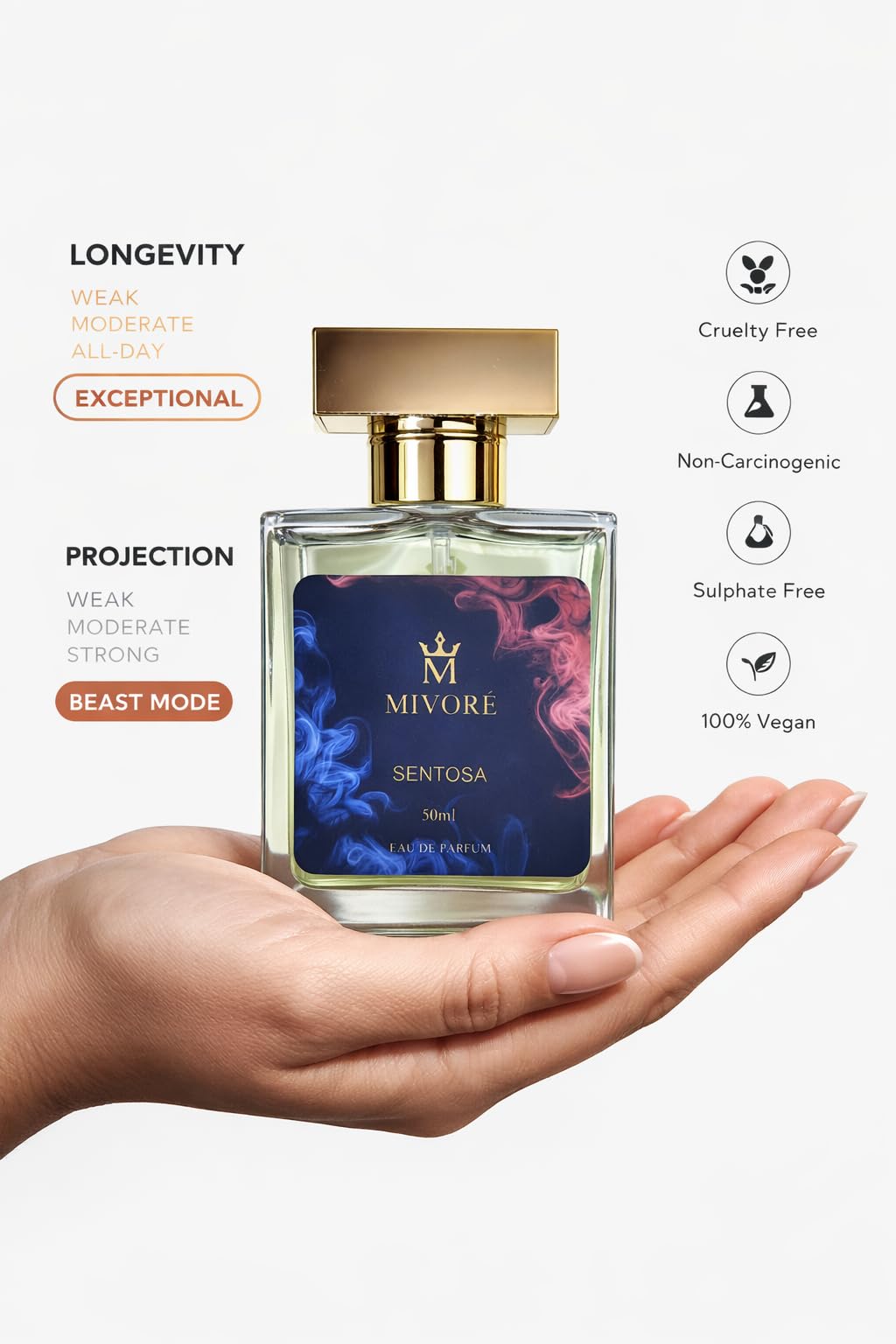 MIVORÈ Sentosa Eau De Parfum 50ml – Long Lasting Luxury Oud & Vanilla Perfume for Men & Women | Sweet Caramel, Honey & Musk Fragrance PRSFG-71 3