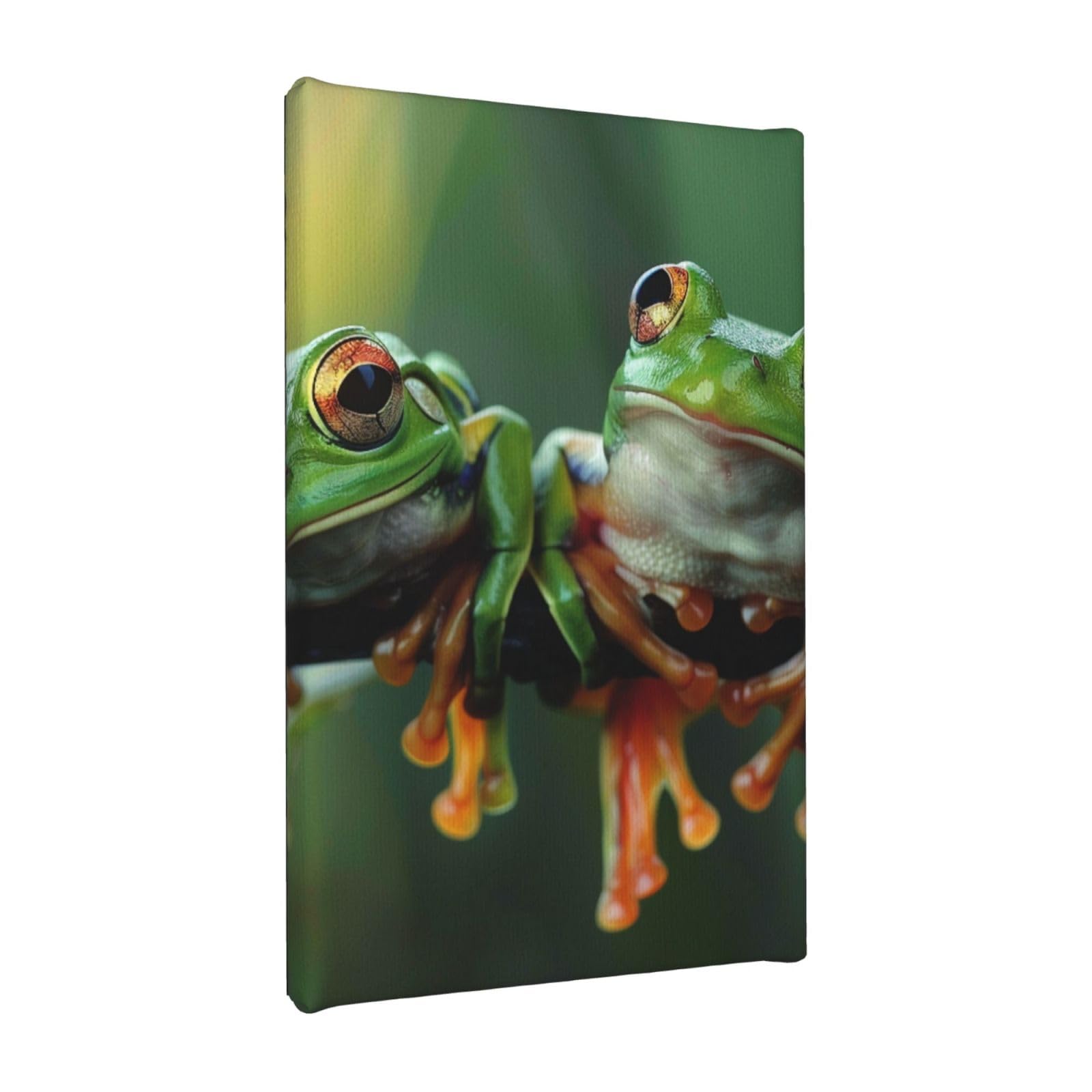 YKLJG Funny Frogs Printed Wall Art Canvas Painting 20x30 CM Wooden Framed Picture Painting Artwork Prints for Bedroom Kitchen Home Office Decor
