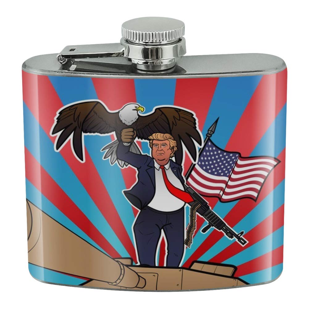 Patriotic Donald Trump with Eagle American Flag Gun Stainless Steel 5oz Hip Drink Kidney Flask