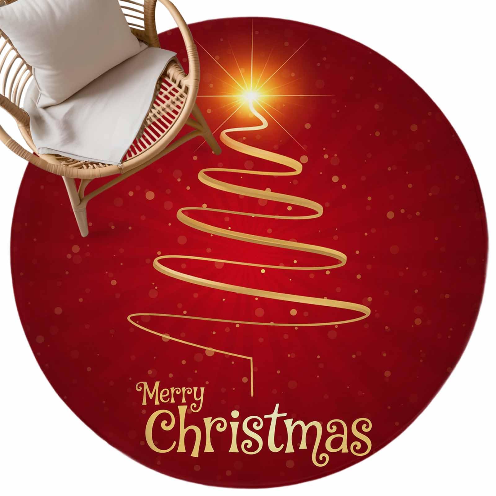 3ft Soft Round Area Rugs Merry Christmas Tree Stripe Indoor Carpet for Living Room Bedroom Nursery Washable Circle