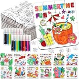 24 Set Summer Crafts for Kids Adults Bulk, Hawaiian Summer Activities DIY Puzzle Kit with Beach Tropical Palm Tree, Luau Ocean Theme Art Painting for Classroom Party Favors Gift Coloring Game Supplies