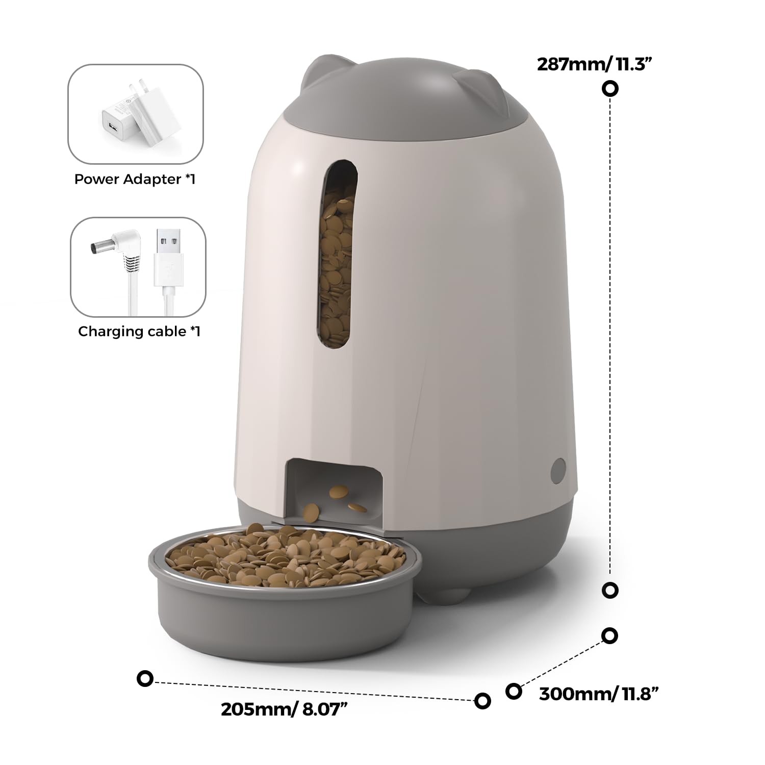 PAPIFEED Automatic Cat Feeder, 2.4G WiFi Auto Cat Food Dispenser with App Control, 3L Auto Pet Feeder with Dual Power Supply, Detachable for Easy Clean for Cats and Small Dogs, Grey