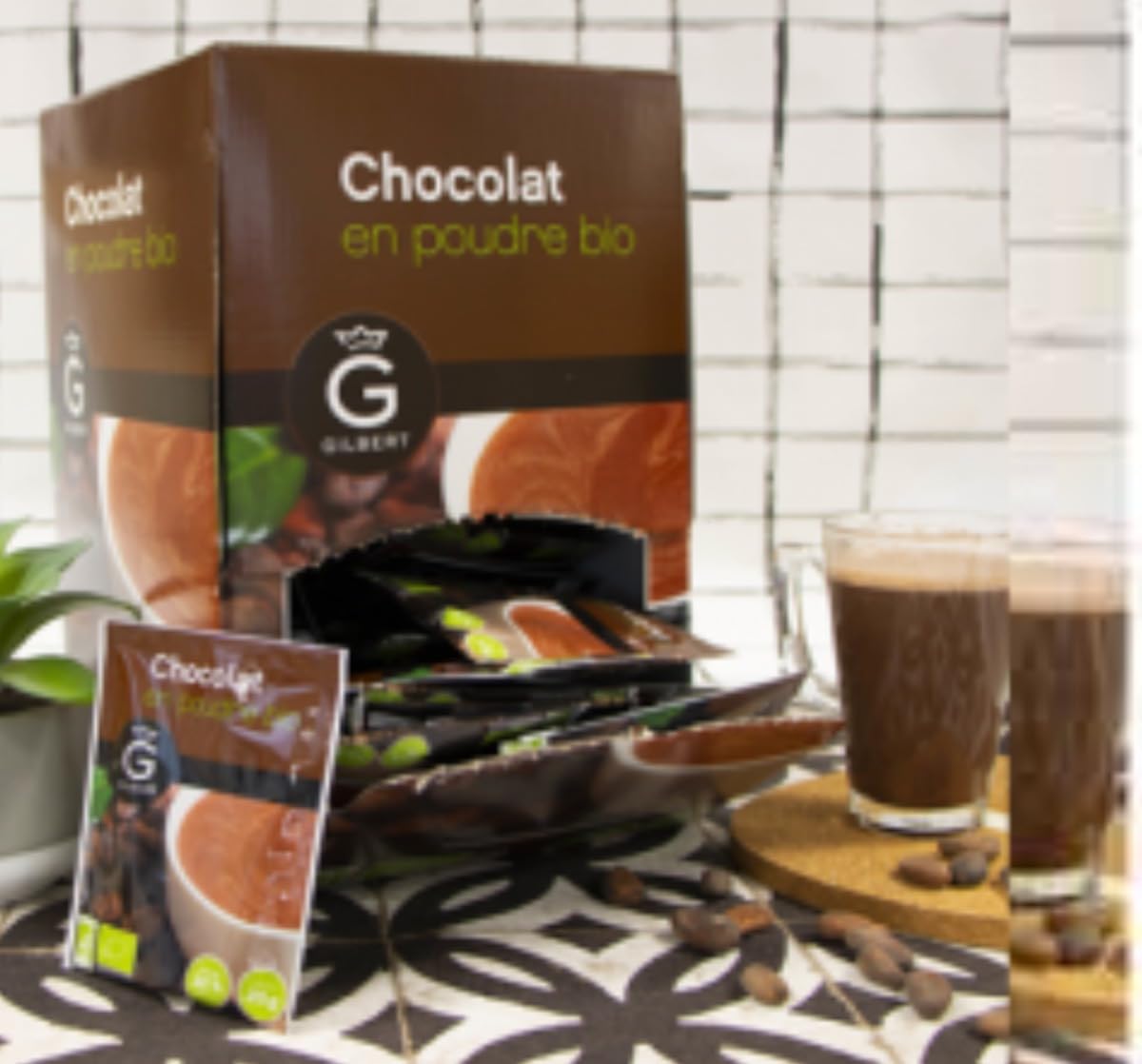 Chocolat en Poudre BIO Gilbert en Dosettes 90 x 20g/Boîte - Offre de 1 et 2 Boîtes - Expédition par la sté Bo Time (1)