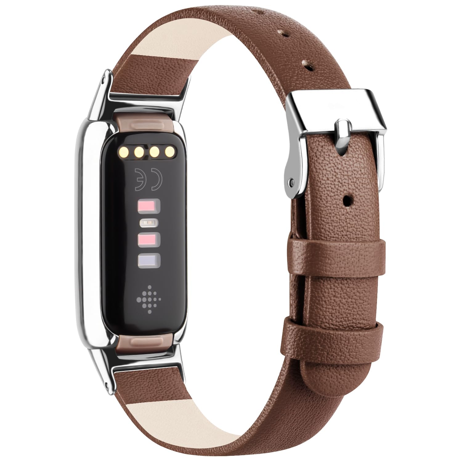 Mugust Straps Compatible with Fitbit Luxe Leather Strap for Women Men Leather Adjustable Sport Replacement Wrist Bands for Fitbit Luxe Only (Brown) - Image 2