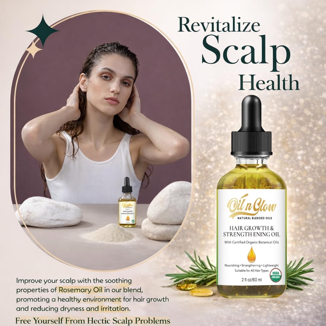 USDA Certified Organic 9 in 1 Natural Hair Growth Serum & Strengthening Oil with Rosemary, Castor, 100% Vegan Jojoba, Coconut, Grape Seed, Ginger & Scalp DHT Blocker Peppermint Oil 2 FL