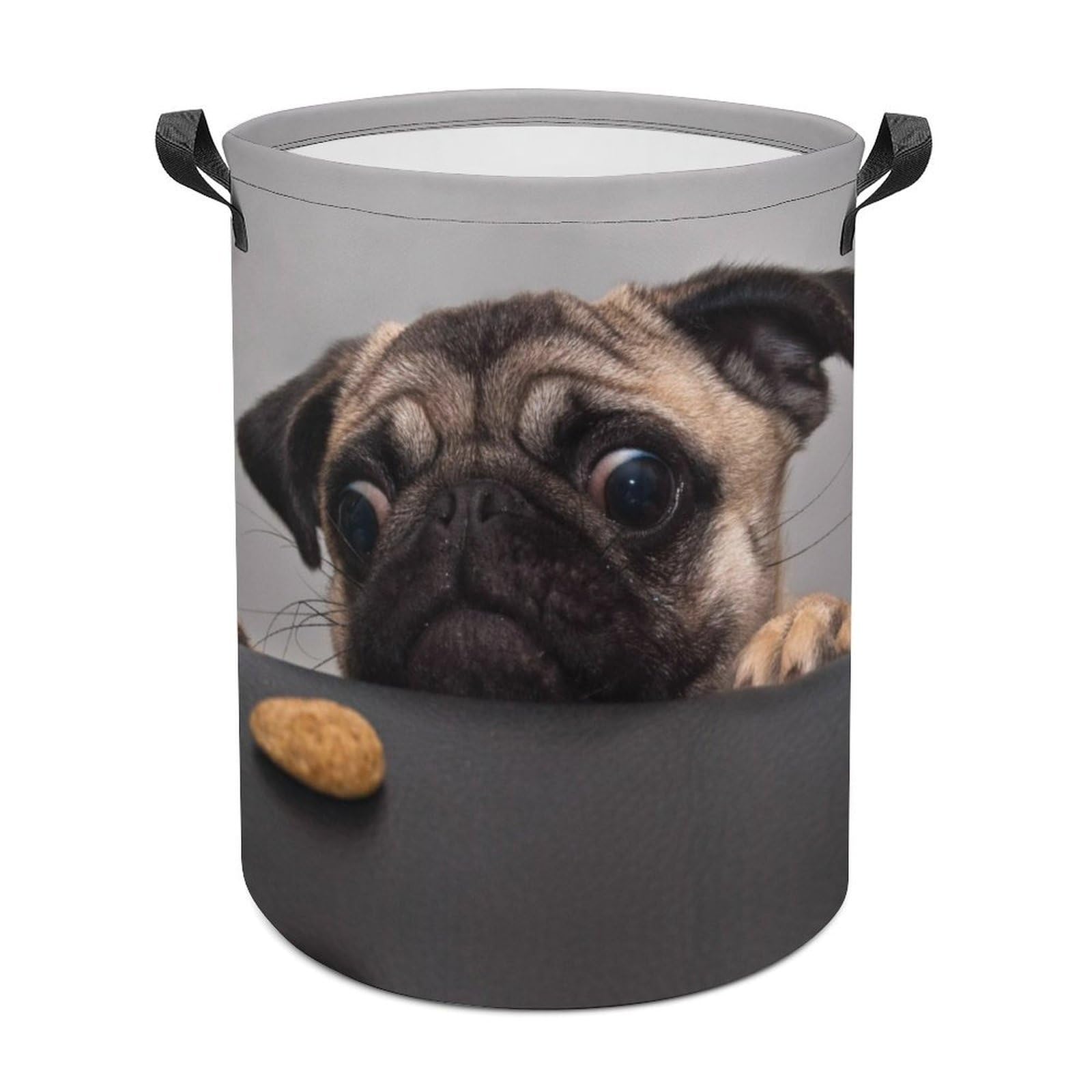 MHYRAC Laundry Hamper, Cute Pug Dog Laundry Basket, Washing Basket with Handle