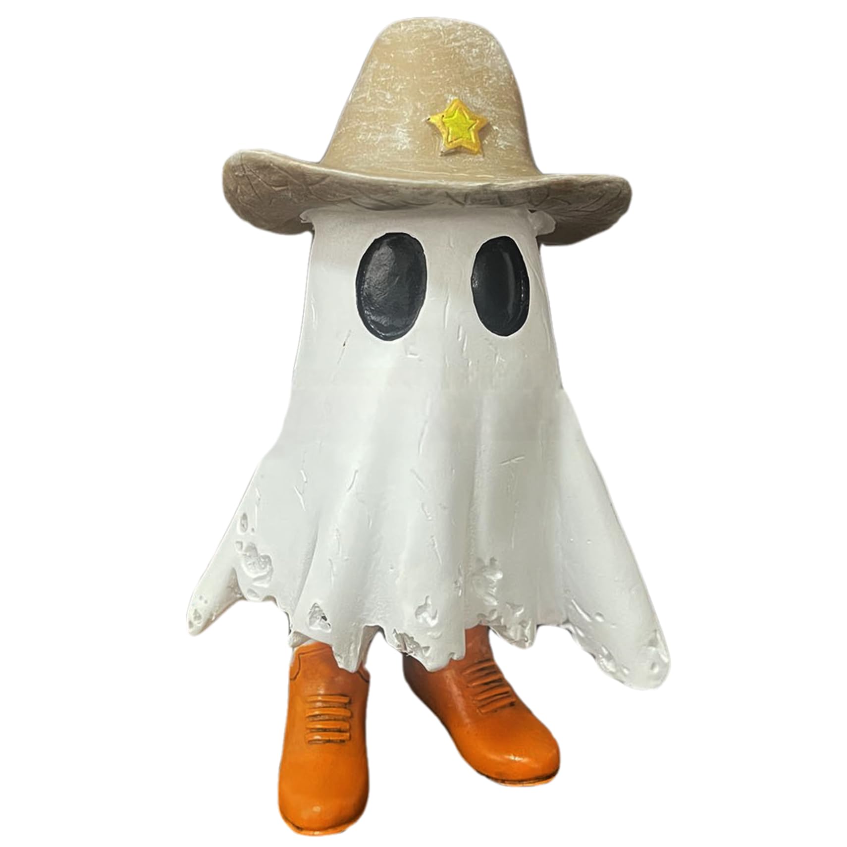 Ameble Halloween Ghost Cowboy Ghost Decor 6x4 Halloween Statue Wearing Cowboy Boot & Hat Resin Decorations for Tabletop Decor