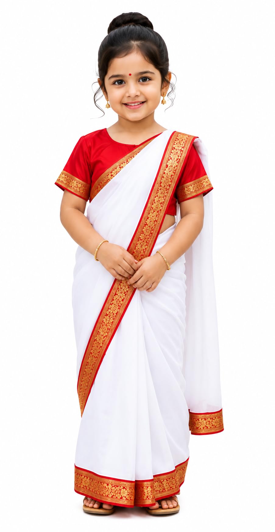 Raj Costume Traditional Indian Saree Costume for Girls with Black Blouse-image-10