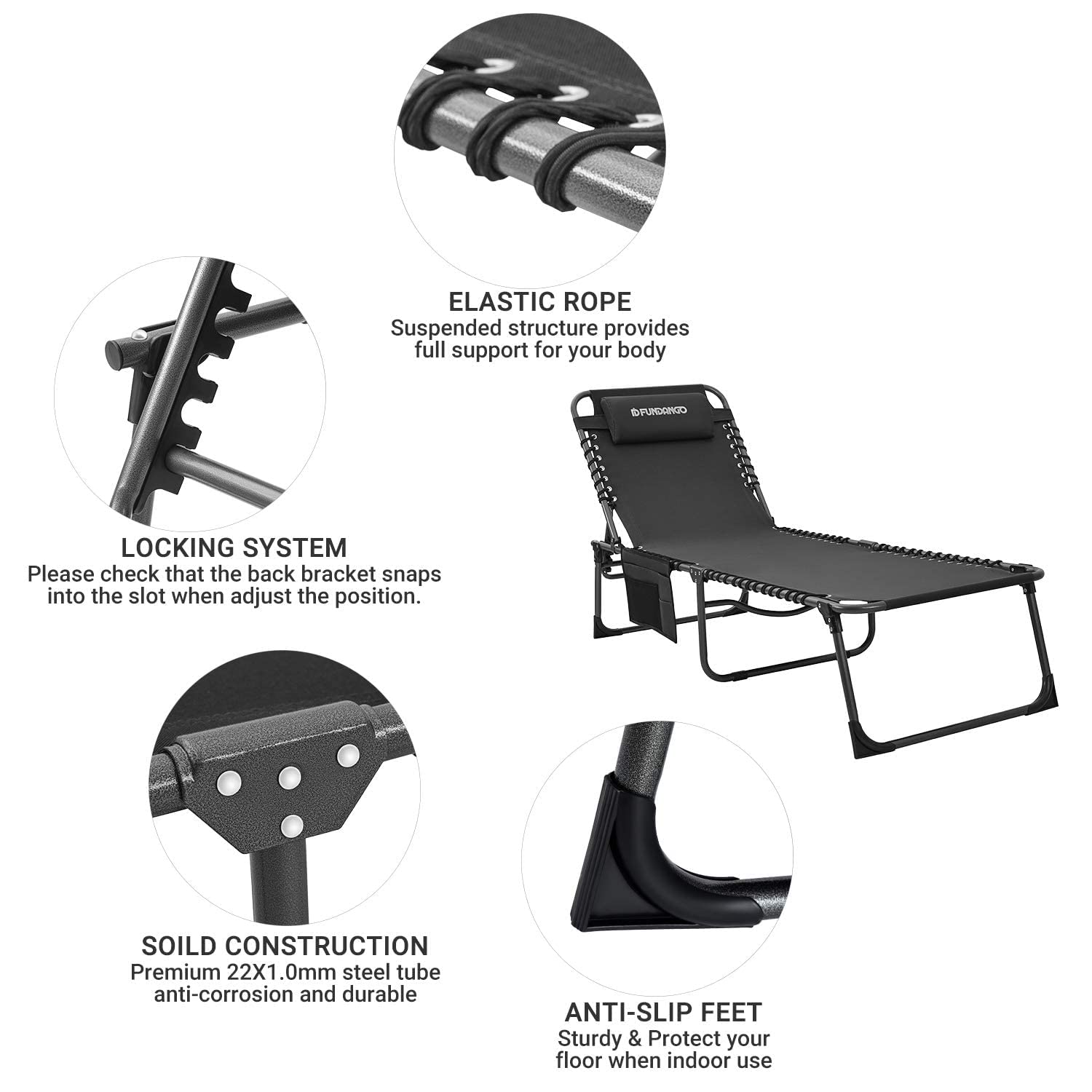 Buy FUNDANGO Folding Chaise Lounge Chair for Outdoor, Lawn, Patio