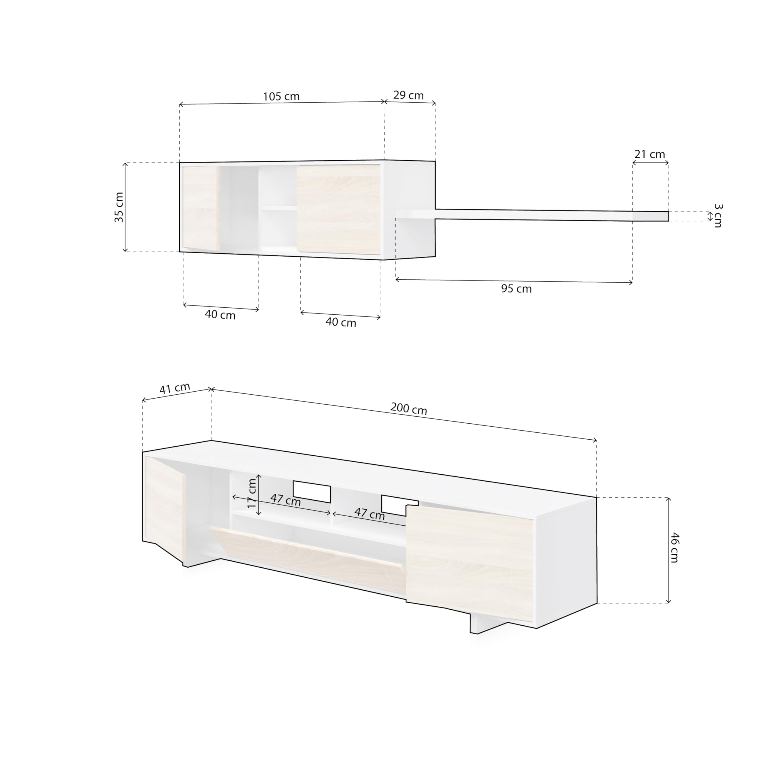 Habitdesign Mueble Salón Belus Estilo Nórdico 200x41 cm