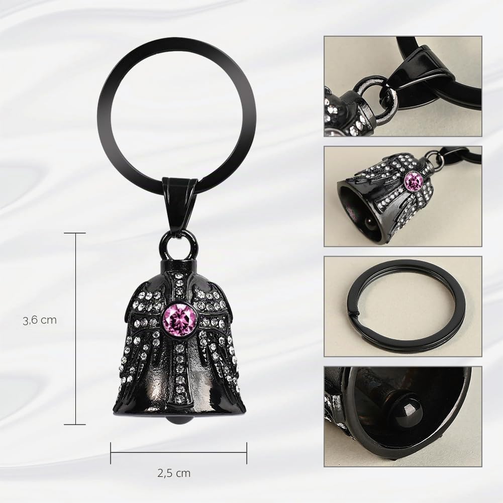 Birthstone Guardian Angel Motorrad Glöckchen: Kreuz Angel Wings Biker Bell | Motorrad Schlüsselanhänger Guardian Bell, Motorrad Zubehör Gremlin Bell Geschenke Für Männer und Frauen