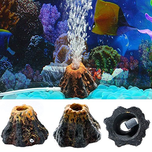 FANGff - Adorno para Acuario bajo el Agua con Forma de volcán y Piedra de Burbuja de Aire, Bomba de oxígeno, decoración para pecera, con aireador de Bomba de Aire Cover