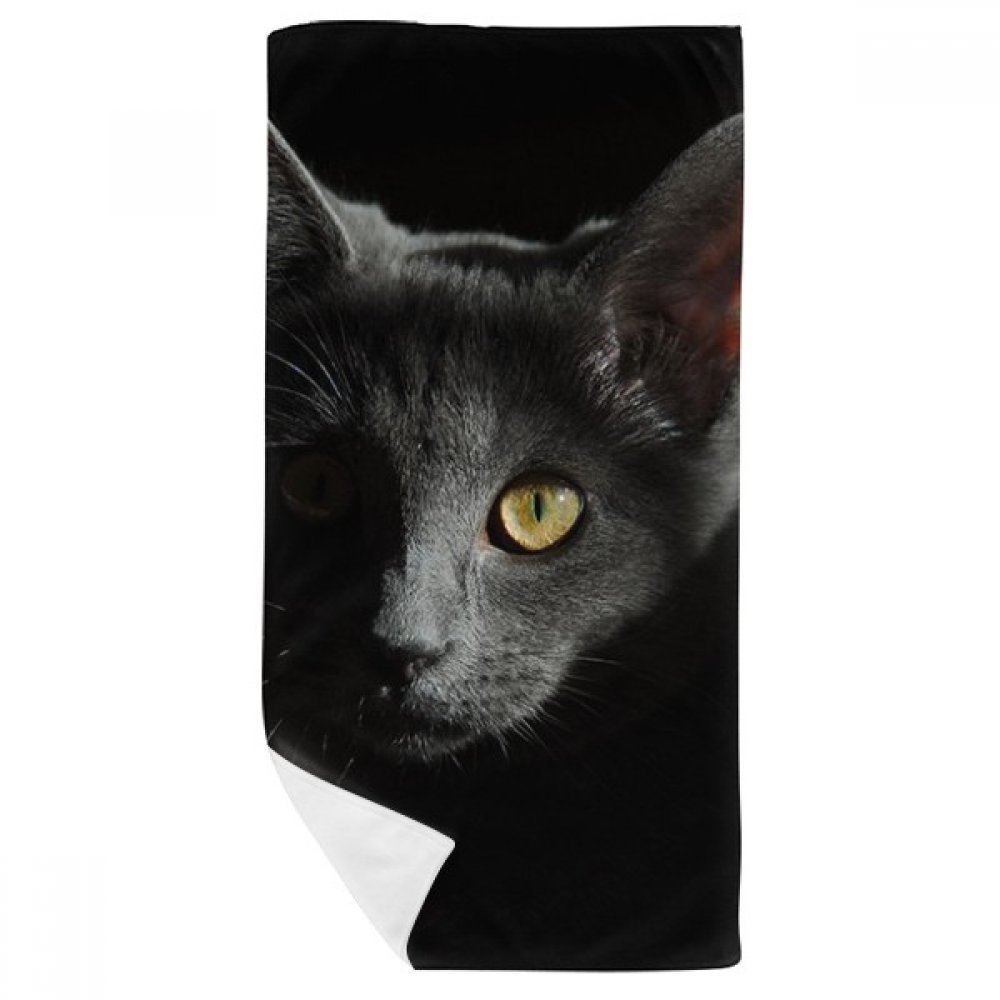 Serviette de bain chat noir sauvage 35x70cm en tissu doux multicolore