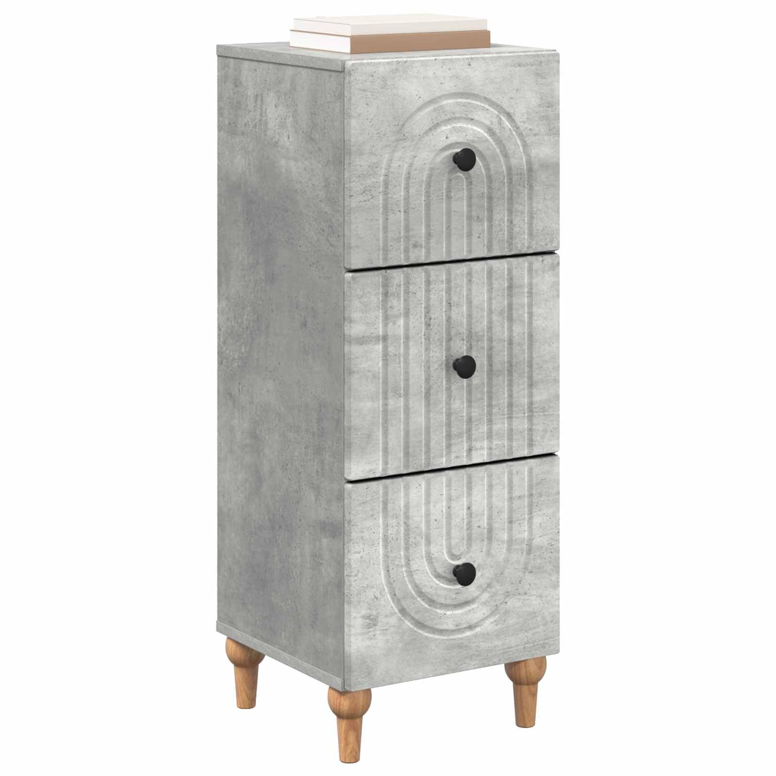 Cassettiera in legno grigio cemento, 33 x 34,5 x 90 cm, con 3 cassetti, per casa, ufficio, corridoio, garage, officina, per organizzazione e ordine