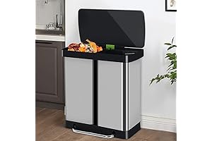Kitchen Trash Can 16 Gallon/ 60L Stainless Steel Dual Trash Can with...