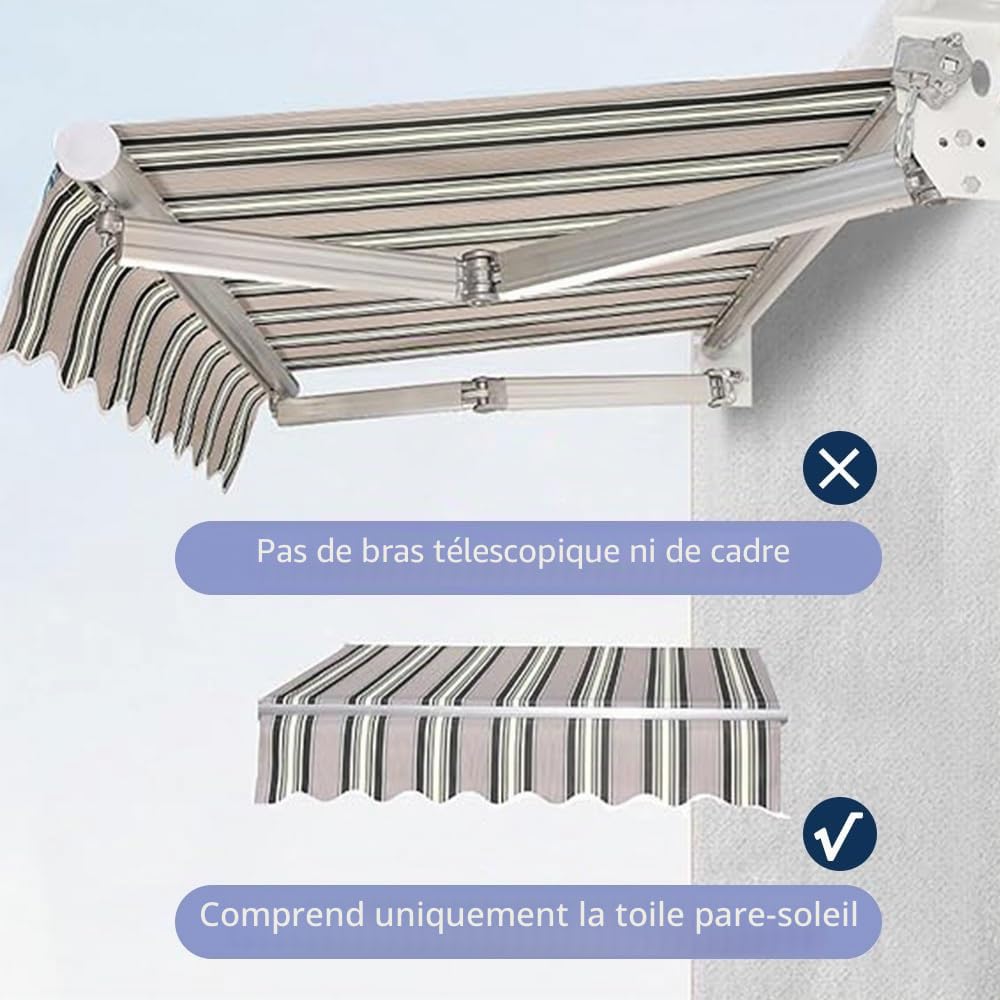 Store Banne Manuel Rétractable, Tissu De Rechange pour Auvent De Balcon 350x300cm, D'Auvent Extérieur Toile pour Porte-fenêtre, Toile pour Store Banne(Khaki,4x3.0m(13x10ft))