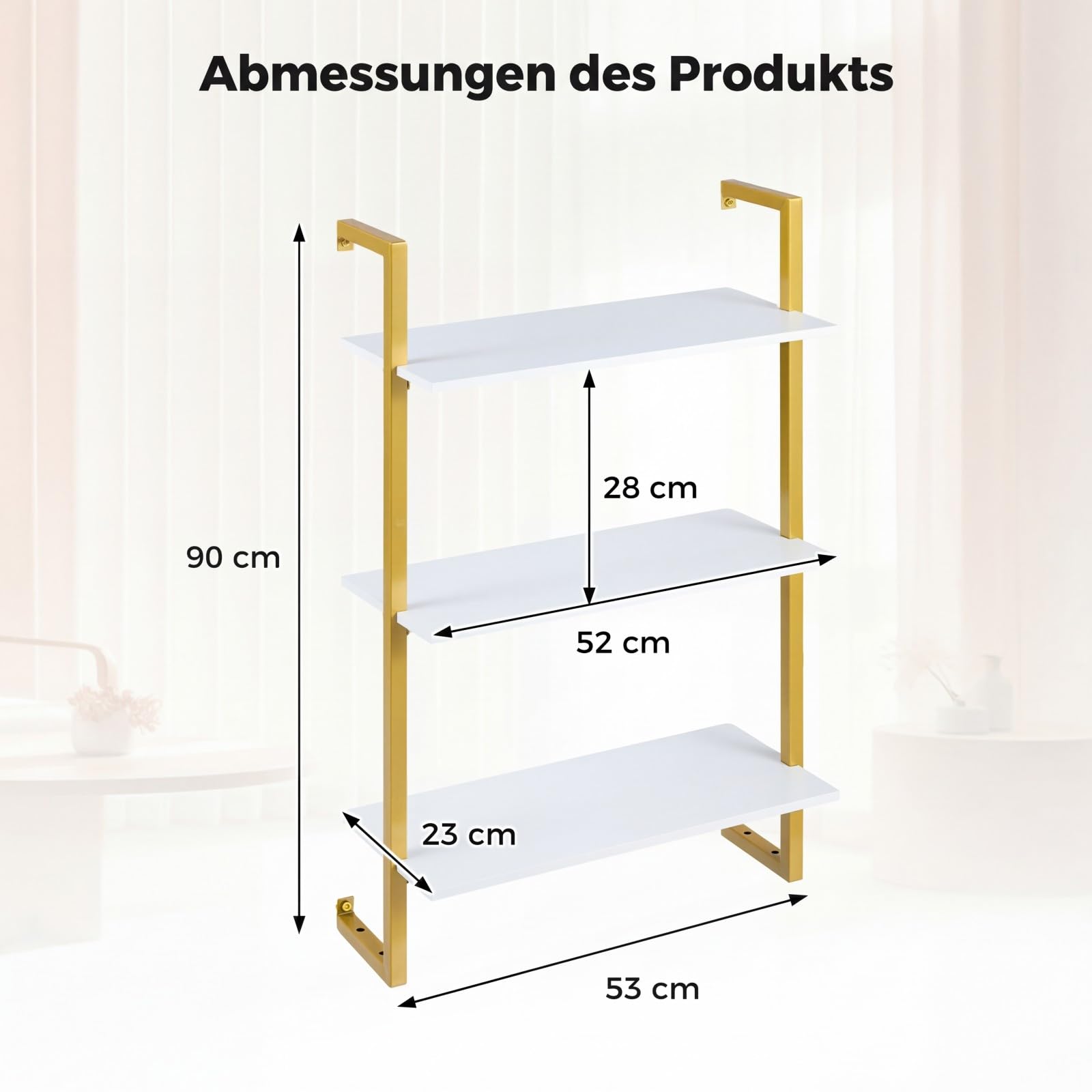 COSTWAY 3 stufiges Wandregal, Küchenregal mit Metallrahmen Lagerregal, schwebendes Bücherregal, Holzregal Schweberegal Hängeregal für Wohnzimmer, Büro & Küche, 53 x 23 x 90 cm (Weiß)