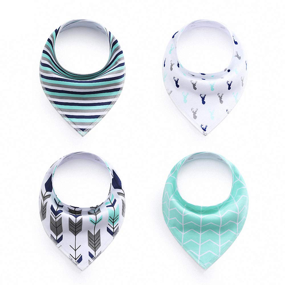 Ulalaza 4PCS Baby Drool Bibs Teething Bandana Organic Cotton Reversible Super Absorbent for Boys and Girls