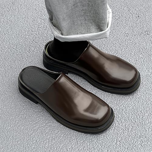 Men's Patent Leather Slip-On Mules & Clogs Comfortable Breathable Backless Loafers Casual Soft Sole Potato Shoes House Slippers3