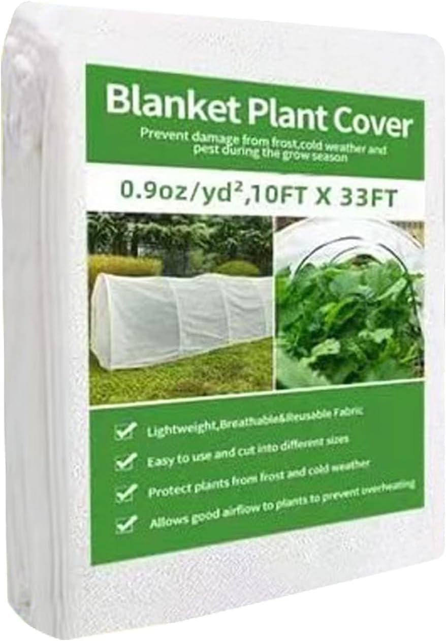 Hsthbwe Plant Frost Protection, 10 ft x 50 ft, 1.0 oz/sq Winter Plant Cover for Outdoor Plants, Gardens, Vegetables Floating Row Cover (10 ft x 33 ft)