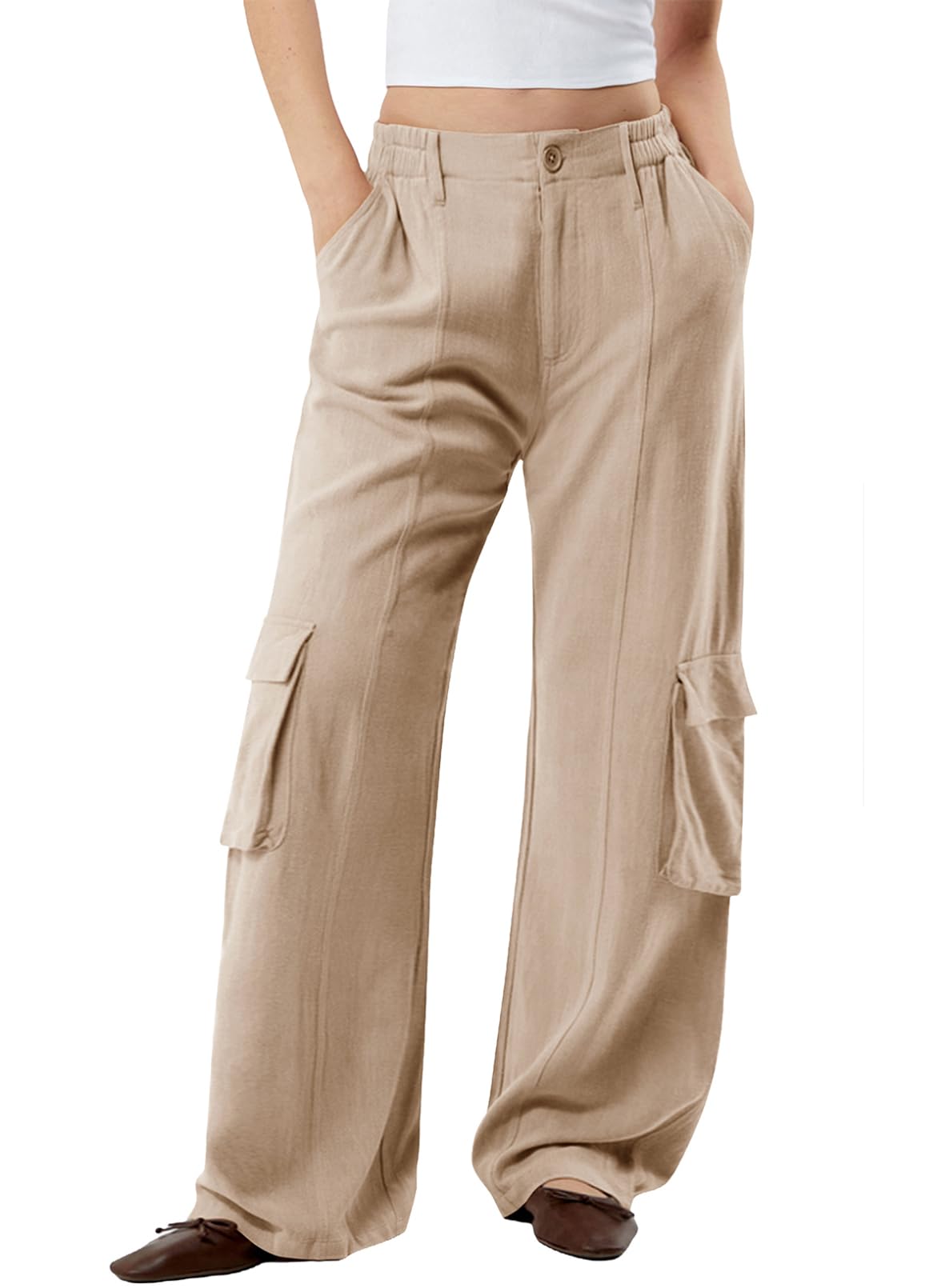 Dokotoo Womens Wide Leg Pants 2025 Flowy Casual Trendy Pants Straight Leg High Waist Stretch Palazzo Pants with