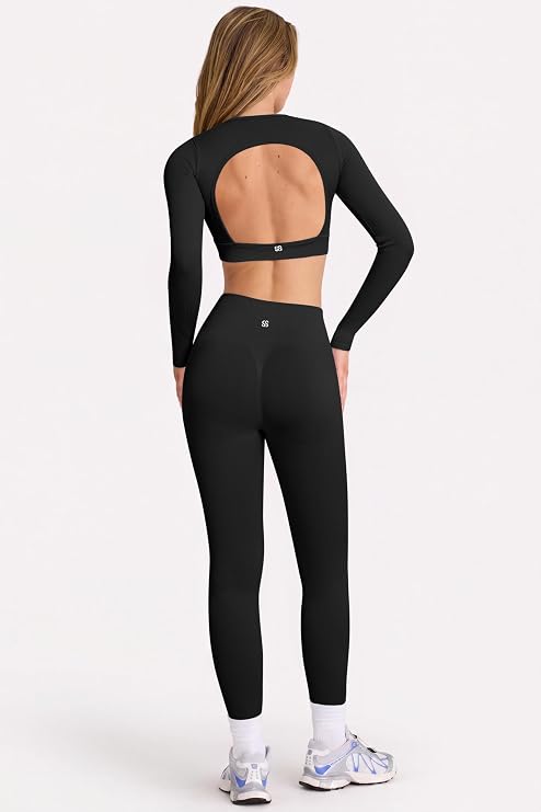 SUUKSESS Workout Sets for Women Open Back Gym Set Long Pilates Outfits