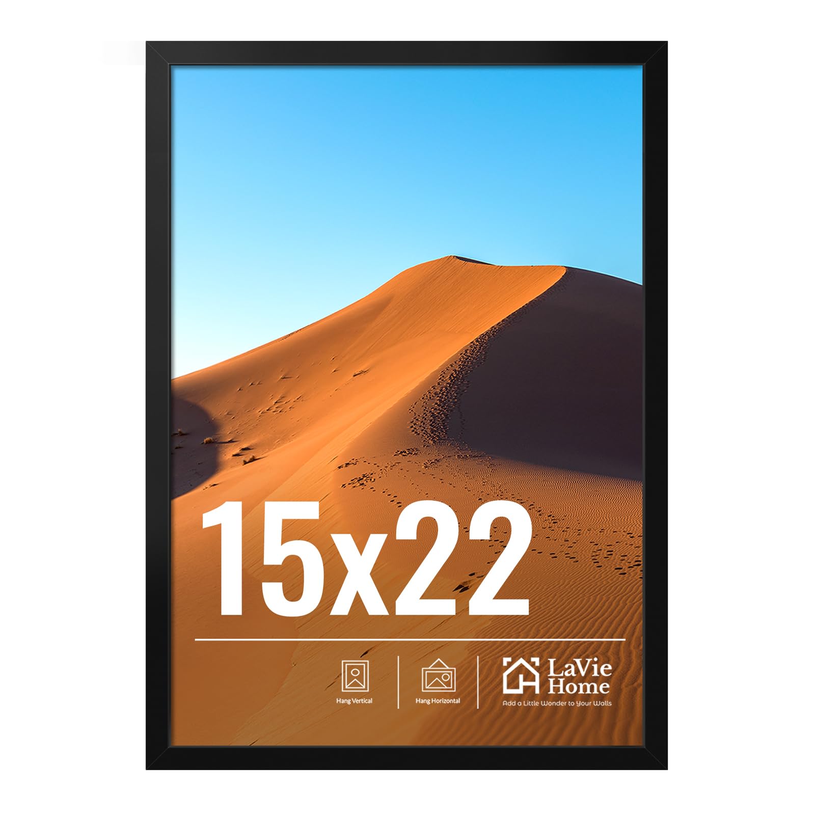 LaVie Home 15x22 Picture Frame for Wall Display, 15x22 Black Picture Frame with HD Plexiglas, 15 x 22 Frame 1 Pack, Display Frame for Vertical or Horizontal, Classic Collection