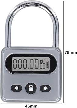 Metal Timer Lock, LCD Display Multi-Function Electronic Time, 999 Hours Max Timing, USB Rechargeable Timer Padlock, Electrical Timers(Gray)