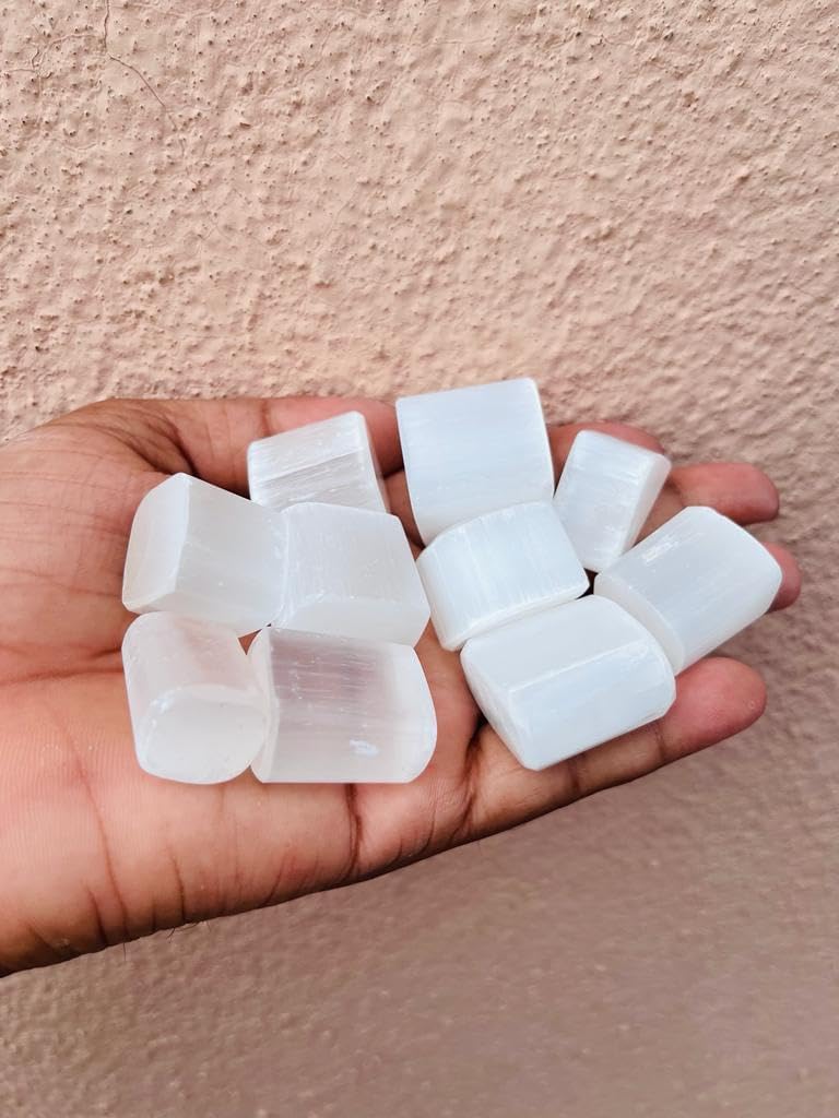 Natural Selenite Tumbled Stone Crystals Bulk, Polished Stones - Rock Collection - vase Filler tumbles Crystals Healing Reiki - Gemstone Gifts, Good Luck, Fountain tumbles (Selenite 250gram)