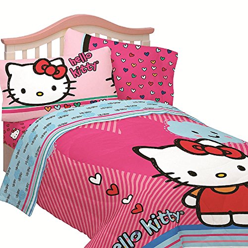 Hello Kitty Full Size Free Time 4-Piece Blue & Pink Sheet Set