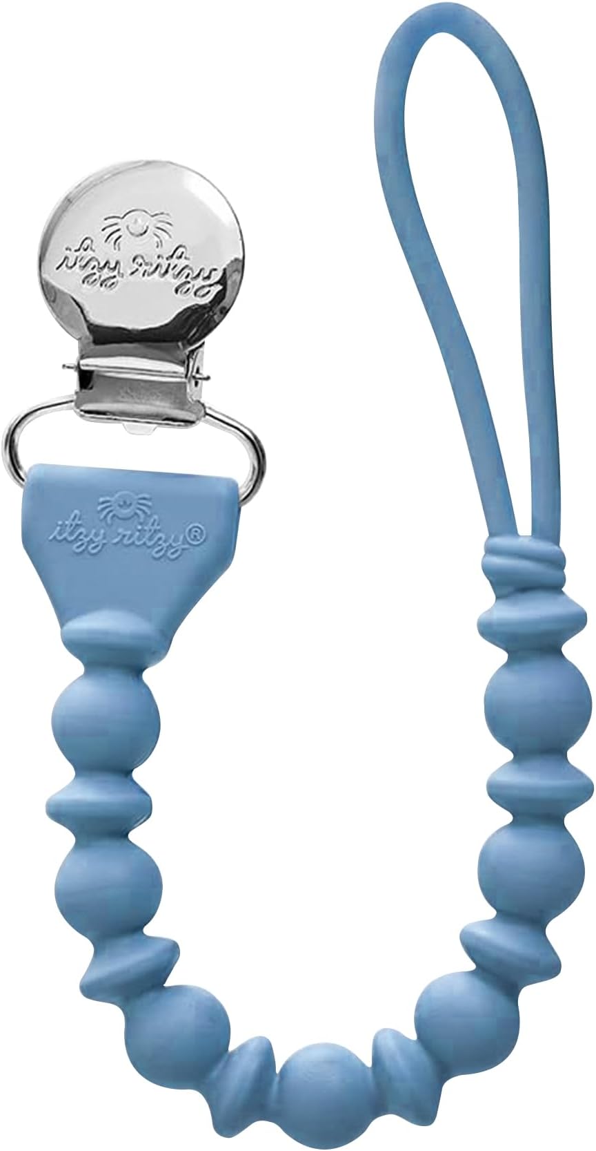 Silicone Pacifier Clip – 100% Food Grade Silicone Pacifier Strap with Clip Keeps Pacifiers, Teethers & Small Toys in Place Features One-Piece Design & Cord (Blue)