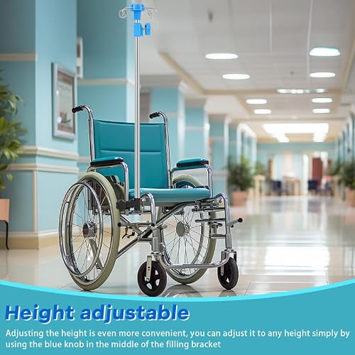 TrelaCo 2 Pcs iv Pole for Wheelchair Portable 4 Hook Height Adjustable Wheelchair iv Pole Infusion Stand Stainless Steel for Hospitals Clinics Wheelchairs Beds (Height Adjusts from 29.3" to 52.4") - Thumbnail 4