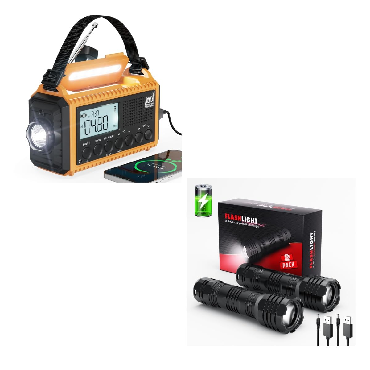 Amazon.com: 2 Pack Rechargeable Flashlights High Lumens + Emergency ...