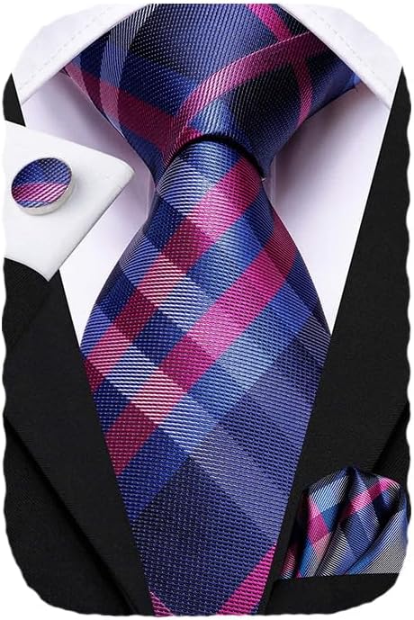 Hi-Tie 63" 70" Ties for Men Silk Extra Long Mens Ties Set and Pocket Square Cufflinks Paisley Necktie Business Wedding