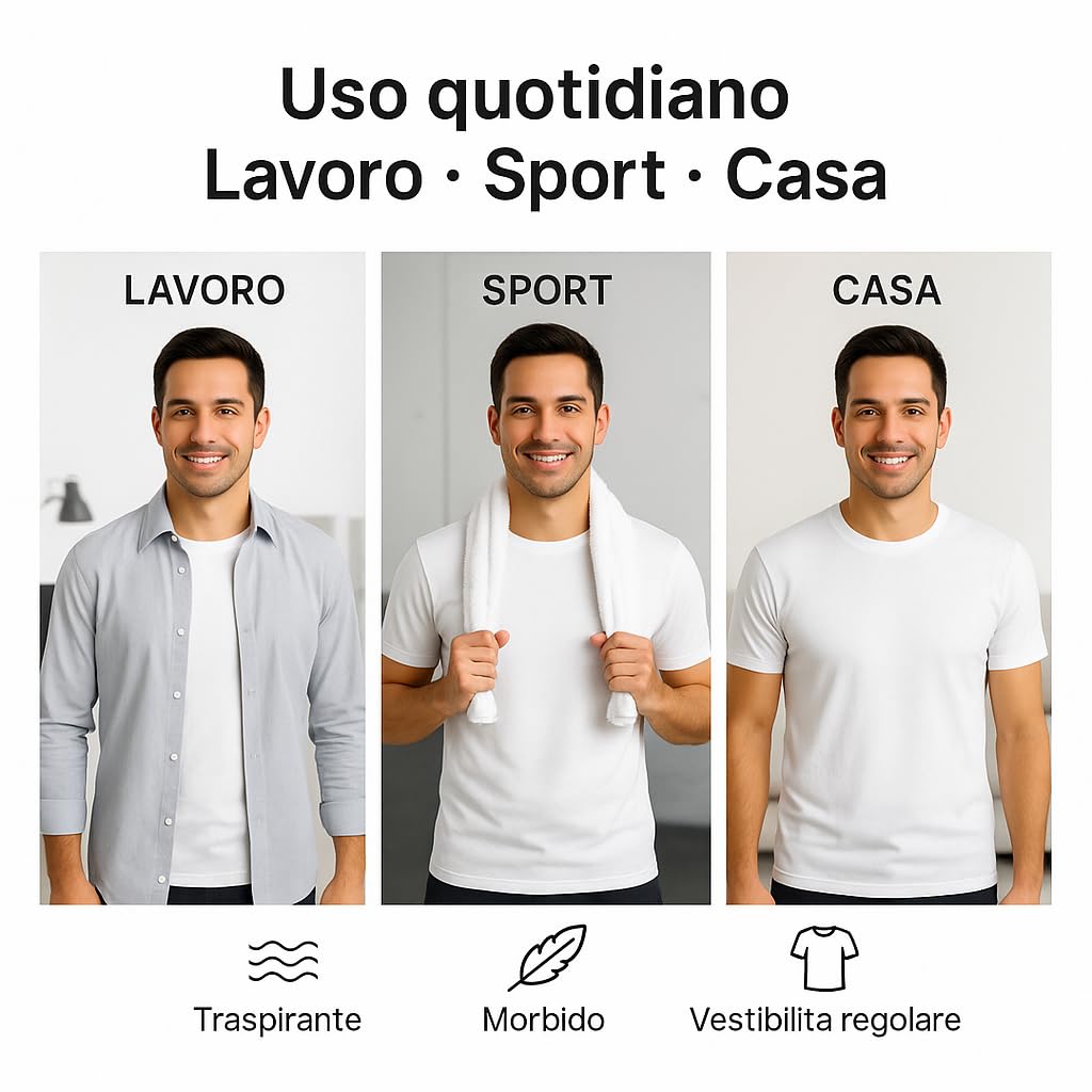 Leedya Pack de 6/3 camisetas de hombre blancas – Gris claro – Gris claro – Gris, Negro Juego de camisetas de manga corta 100% algodón – Cuello redondo clásico sin costuras laterales, no se deforma