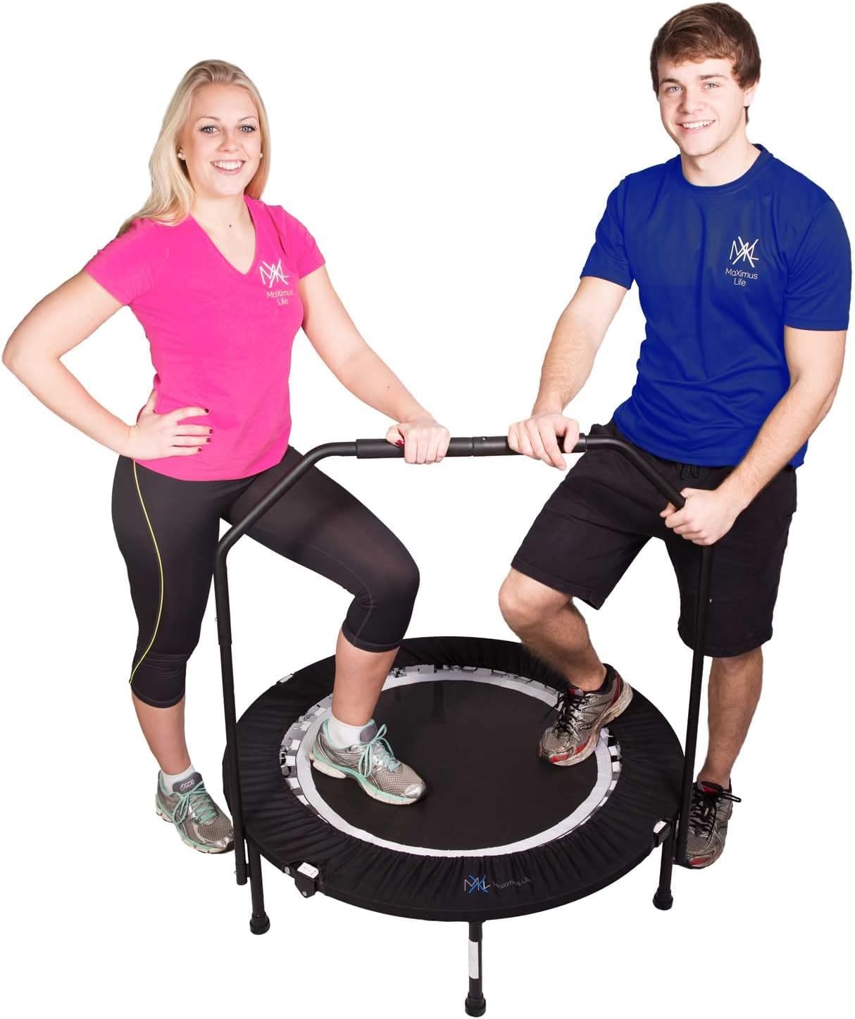Maximus PRO Faltbares Trampolin | Nr. 1 Indoor Minitrampolin mit Haltestange für Erwachsene| Bestes Fitnessstudio für zu Hause | KOSTENLOSER Aufbewahrungsbeutel, Spannbänder, ONLINE- & DVD- Workouts!