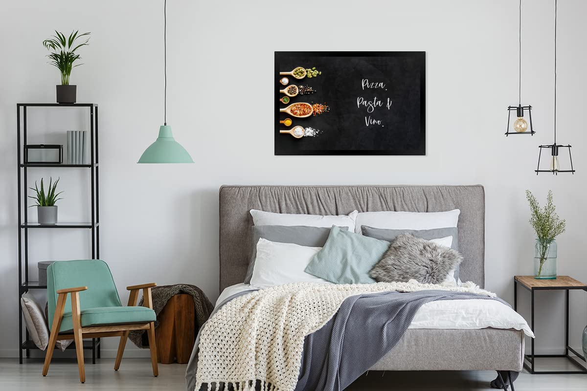 MuchoWow Poster Bilder Wanddeko Deko Wohnzimmer 120x80 cm Pizza. Pasta und Wein. - Zitate - Lebensmittel - Gewürze - Sprichwörter