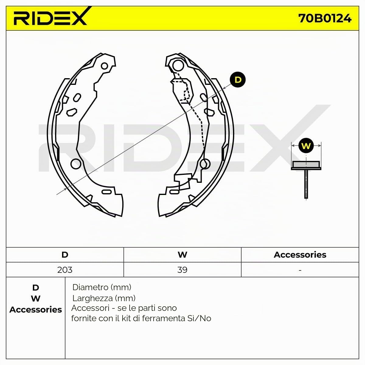 RIDEX 70B0124 Kit ganasce freni Posteriore con leva freno a mano Compatibilità con CITROËN C3 I Hatchback FC, FN