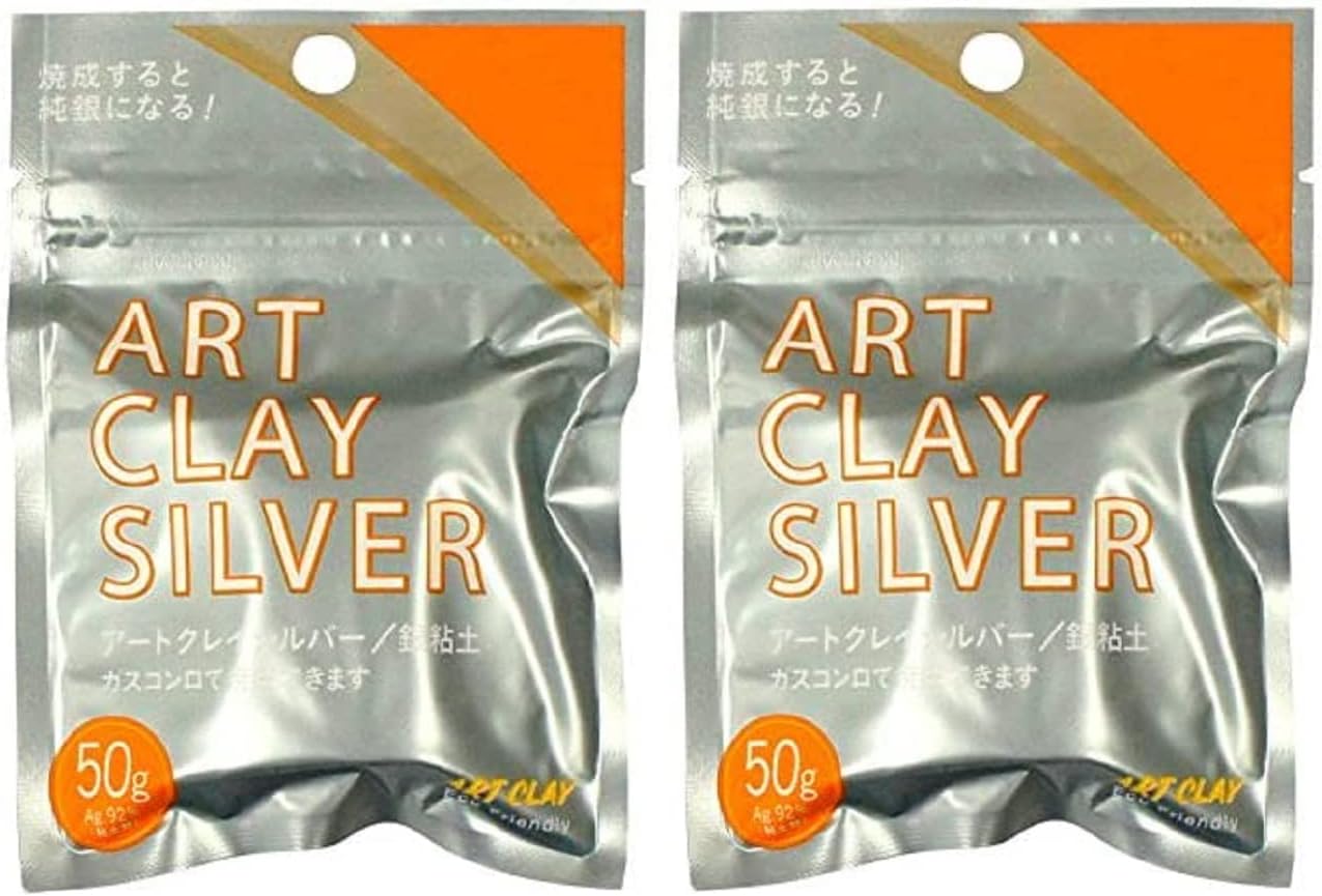 Art Clay Silver 50g (1.76oz) Sterling Silver Clay A-275 2 Pieces Total 100g (3.52oz) Japan Import with Kanji Love Sticker