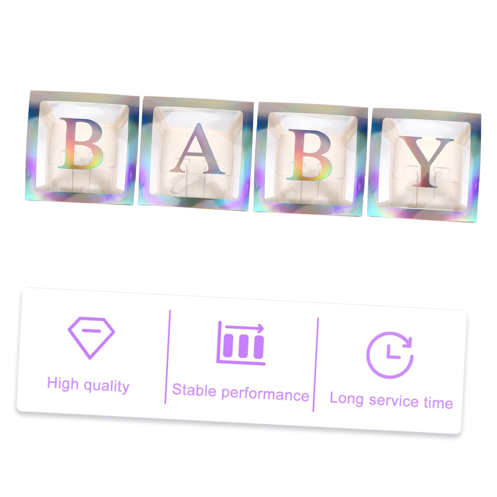 Babyparty Kasten aus Papier mit 4 Teilen und Silbernen Buchstaben | Transparentes Satz, für Kindergeburtstag und Shower, Quadratische Form, als Partydeko