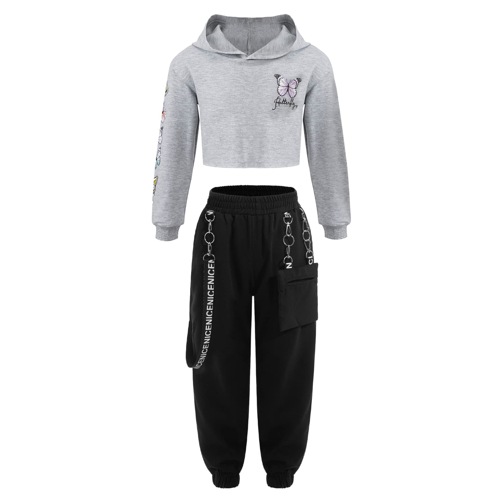Ensemble Sport Hip Hop Nyeemya Fille - Sweat Manches Longues + Pantalon Cargo - Danse Fitness