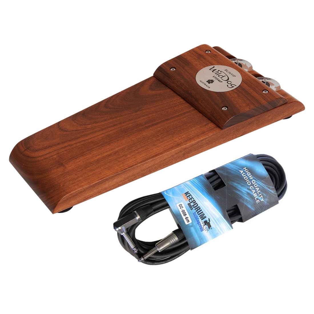 Wild Dog Bunyip Stomp Box mit Tamburin-Jingles + keepdrum Klinkenkabel
