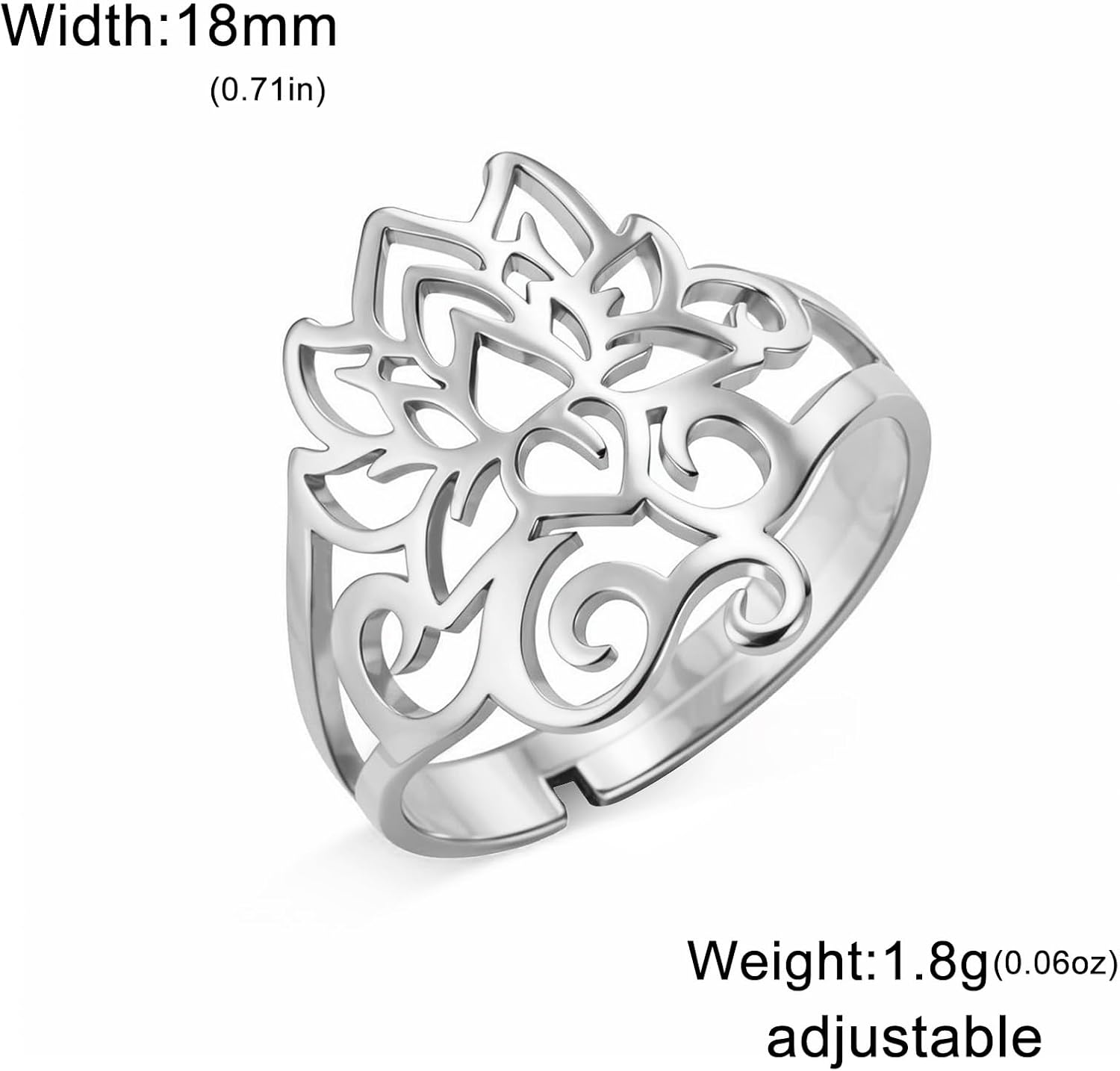 kkjoy Lotus Flower Ring Stainless Steel Yoga Symbol Promise Ring Amulet Jewelry for Women Charming Ladies - Image 4