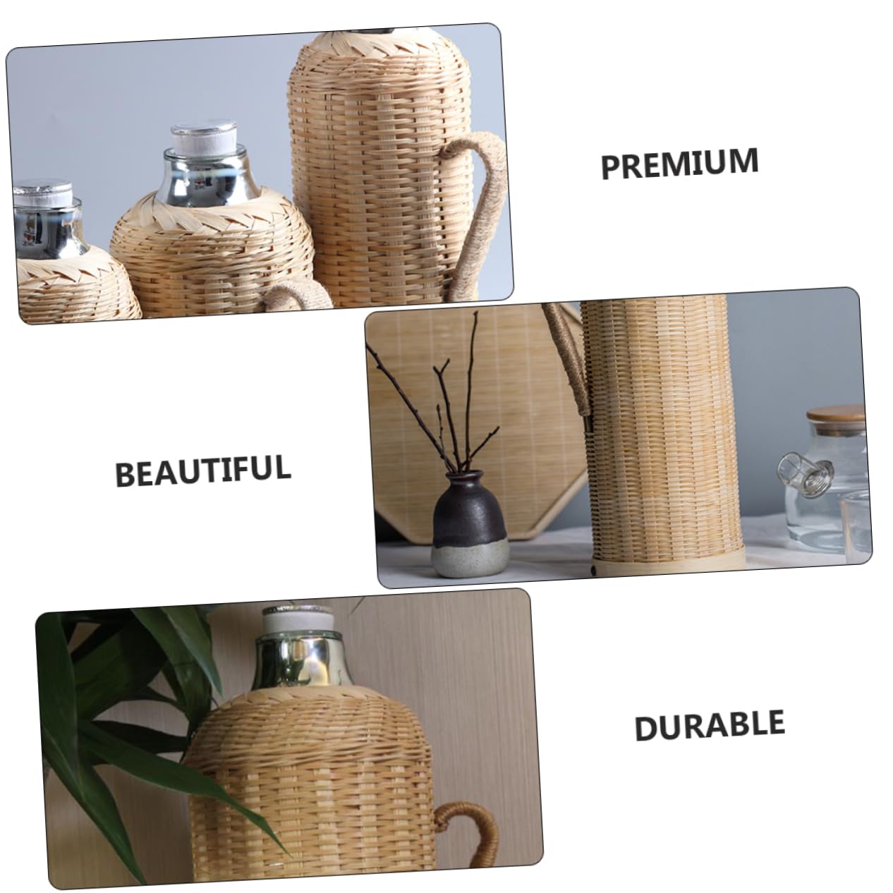 Ciieeo Botella Térmica de Bambú Tejida a Mano, 2l, Vidrio | Estilo Retro, Acabado Fino y Práctico, Uso en Casa u Oficina, Ideal para Aficionados al Té