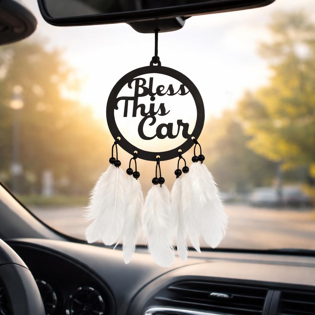 MH Villa Car Hanging Accessories Interior - Elegant Dream Catcher for Car - Charm for Auto Decor - Stylish Handmade Ornament for Rear View Mirror Decoration - Bless This Car