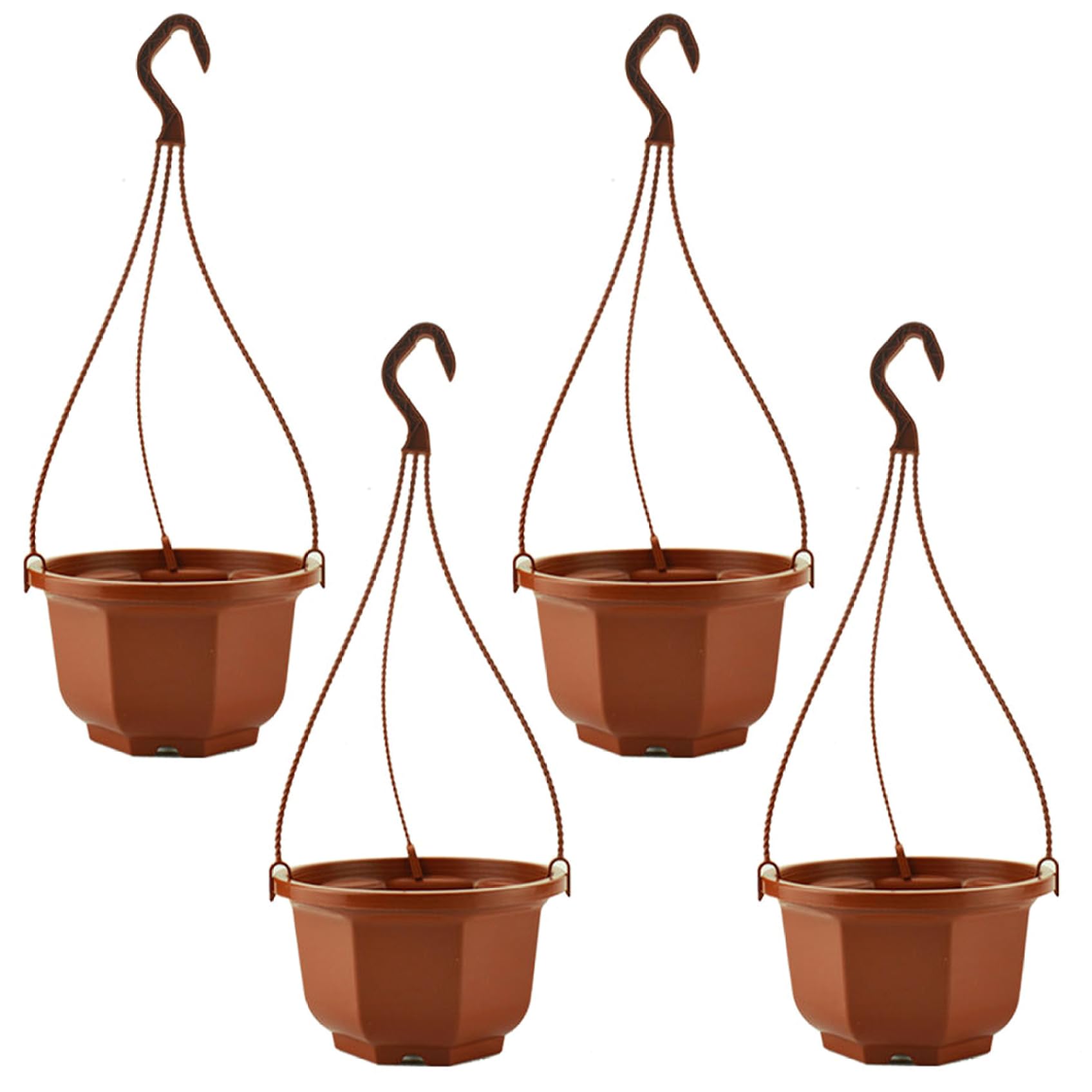 Bemonew Plastic Hanging Planter 4 Pack Plastic Hanging Planter with Hooks, Baskets for Plants Outdoor & Indoor, Octagonal Orchid Basket for Garden, Porch