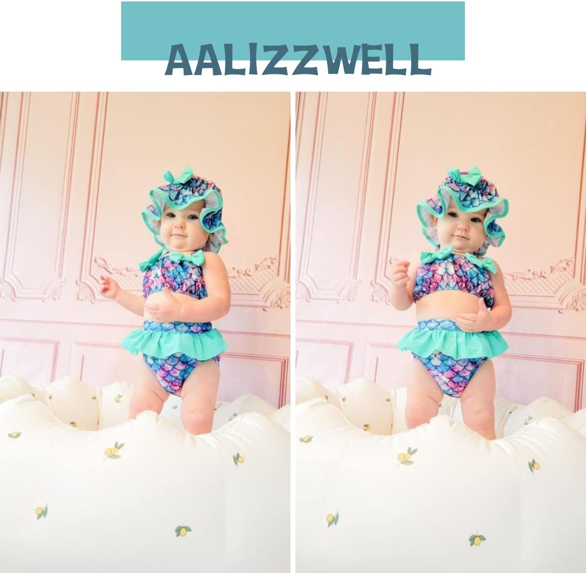Aalizzwell Toddler Baby Girls 3 Piece Bikini Set Bathing Suit with Hat